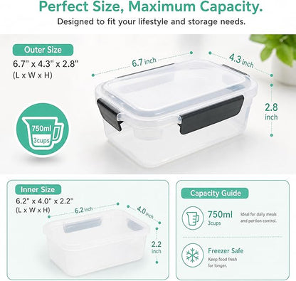 YORY 3 cup Plastic Food Storage Containers