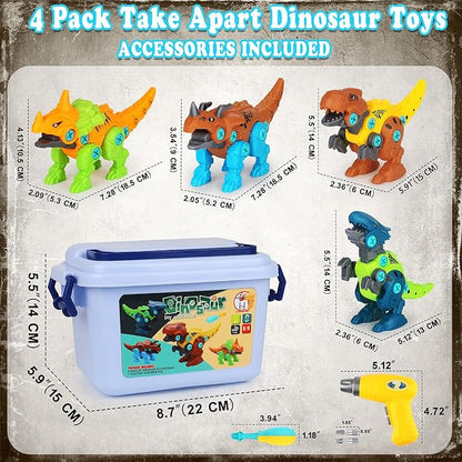 Dinosaur Toys, Take Apart Dinosaur Toys for Kids, Educational Construction Building Sets with Electric Drill Storage Box - Birthday Gifts for Toddlers Boys Girls Age 3 4 5 6 7 8 Year Old