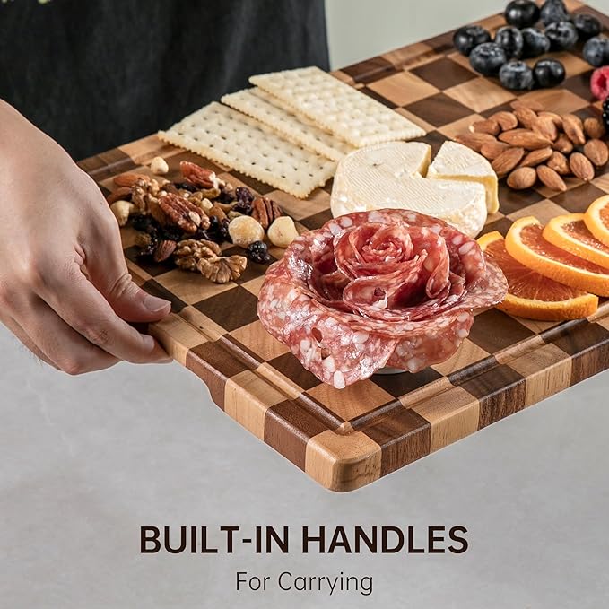 Checkerboard Cutting Boards for Kitchen, Acacia Wooden Cutting Board, End Grain