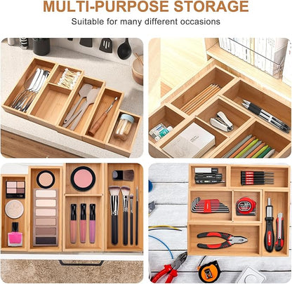 Bamboo Drawer Organizer 5 Pcs for Kitchen Multi-purpose Storage Dividers for