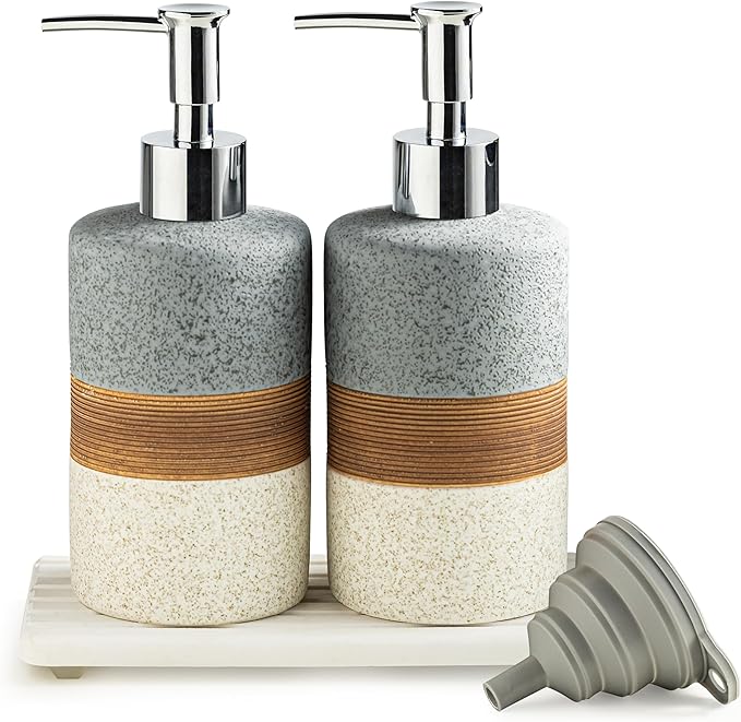 Ceramic Soap Dispenser Set – Hand Soap, Dish Soap, Shampoo & Shower Soap
