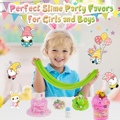LAWOHO 6 Packs Bunny Pink Slime Kit -Cloud Clear Butter Slimes with Easter Charms & Add-ins, Soft Fluffy Slimes Kits for Girls & Boys, 360ml Pink & Green Easter Slime Making Kit Party Favor for Kids