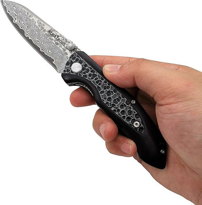 ALBATROSS Premium EDC Pocket Folding Knife with 3.5" Damascus Steel Blade & Ebony Wood Handle, Camping Hunting Knife with Clip, Gift for Men - HGDK011