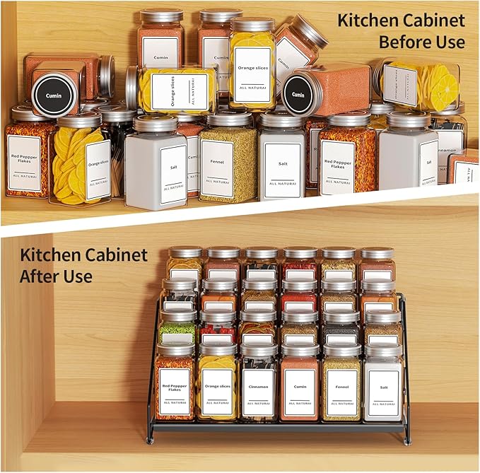 BOIVSHI 4 Tier Spice Rack for Cabinet, Spice Rack Organizer, Depth Adjustable