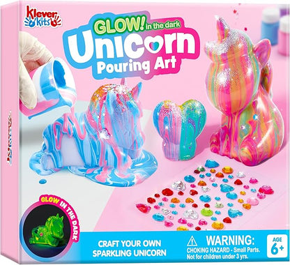 Klever Kits Glow in The Dark Unicorn Pouring Kit- Art and Crafts for Kids Aged 6+ Art Supply Toy, Kids Painting Kit, Unicorn Toy Birthday Gifts for Girls
