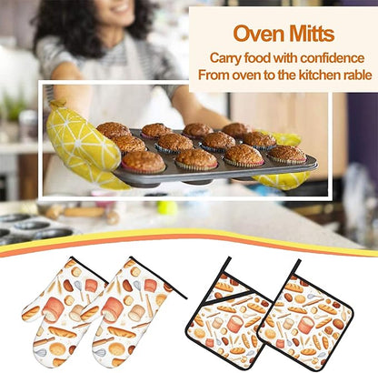 Kitchen Bread Oven Mitts with Matching Potholders