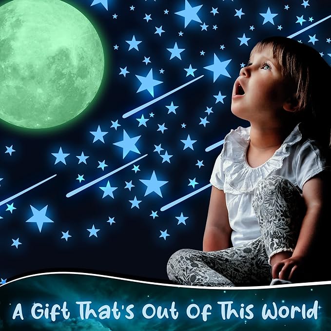 Glow in The Dark Stars for Ceiling, Luminous Stars and Moon USA Astronaut Rocket Spaceship Wall Decals, Space Decoration, Sticky Fluorescence Stars, Kids Room Decor, Galaxy Wall Stickers