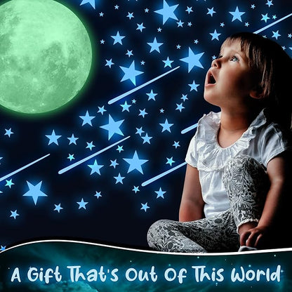 Glow in The Dark Stars for Ceiling, Luminous Stars and Moon USA Astronaut Rocket Spaceship Wall Decals, Space Decoration, Sticky Fluorescence Stars, Kids Room Decor, Galaxy Wall Stickers