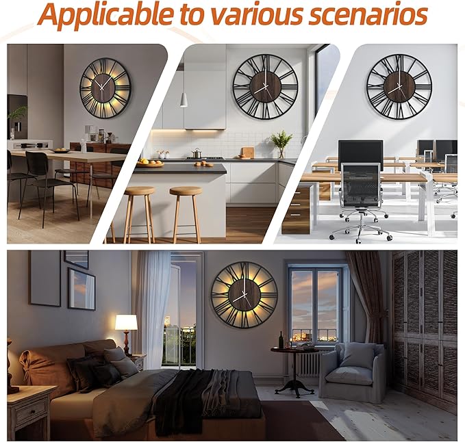 LEIKE Large Wall Clocks with Night Light Battery Operated, Silent Non Ticking