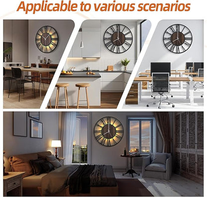 LEIKE Large Wall Clocks with Night Light Battery Operated, Silent Non Ticking