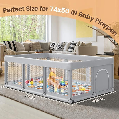 74" × 50“ Baby Play Mat for Playpen, Baby Playmat for Floor, Thick Ultra Soft Play Mat for Babies and Toddlers Infants Playing or Crawling, Grey