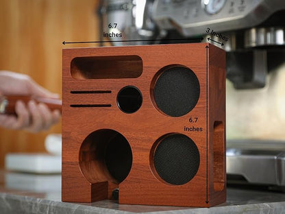 58mm Espresso Accessories Organizer Premium Rosewood Espresso Tamping Station Coffee Tool Stand for Tamper, Portafilter, Funnel, WDT, RDT Bottle Barista Espresso Setup Kit Box