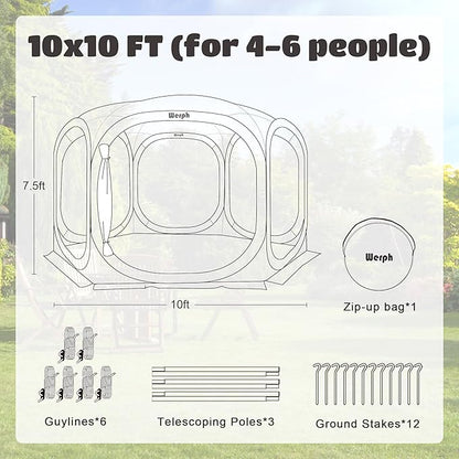 Screen Tent Pop-Up, Portable Tent Canopy with Mesh Mosquito Net, Screen House Room Canopy Shade 10x10 FT with Carry Bag for Patio, Backyard, Sports & Outdoors Activities, Green