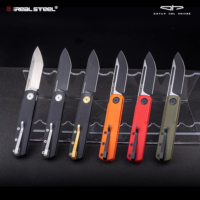 REALSTEEL G-Tanto Pocket Knife,Folding Knives,2.6" Nitro-V Blade,Double Detent Ball Slipjoint EDC,G10 Handle,2.2oz,Clip,Gift for Men Women Outdoor Indoor Daily Use Camping Hiking(Green Black)