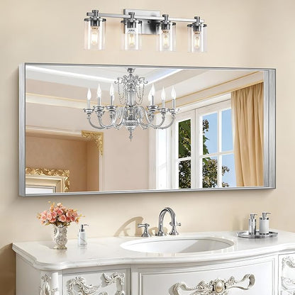 CIRCUMI Silver Bathroom Mirror, Brushed Finish, Tempered Glass, Large Mirror