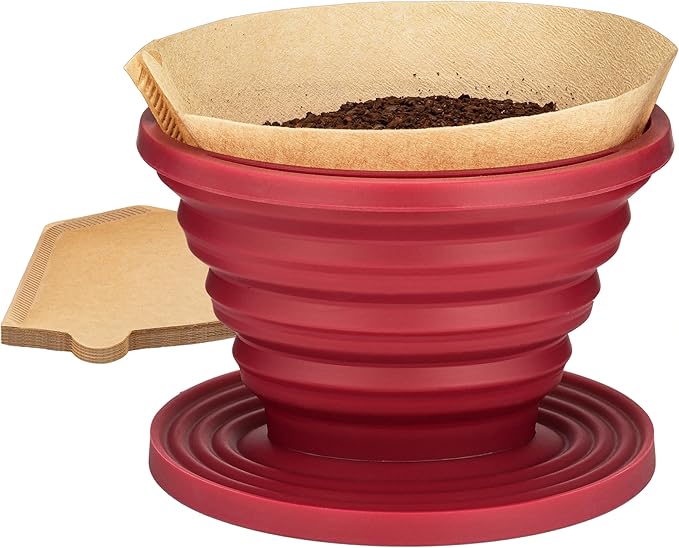 COLETTI Sierra Camping Pour Over Coffee Dripper ??Collapsible Pour Over Coffee Dripper ??Includes Pack of Paper Filters [Red, Pack of 1]