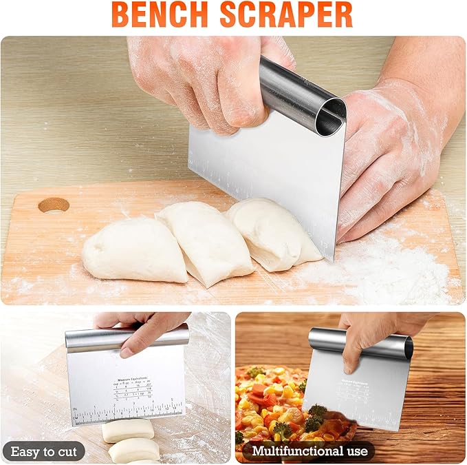 Stainless Steel Biscuit Cutter Set, Pastry Scraper and Dough Blender, Sturdy &