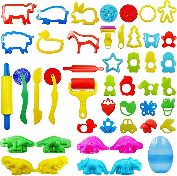 FRIMOONY Dough Tools Set for Kids, Various Plastic Animal Molds, Rolling Pins