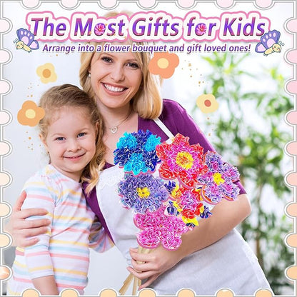 JRD&BS WINL Poke in Fun Art Kit for Kids Ages 3 up, Flower Bouquet Creative Decor Mess Free Art Set for Children Fun Activity Gifts for Boy and Girls 4-8 Year Old DIY Fabric Craft (Flower Bouquet)