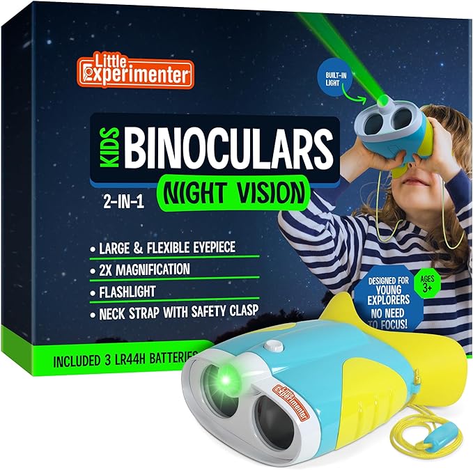 Little Experimenter Night Vision Binoculars for Toddlers & Kids, Flash Light & Face Comfort Rubber, Ideas, Outdoor Toys, Educational STEM Gifts for Boys & Girls Ages 3 4 5 6 Year Old