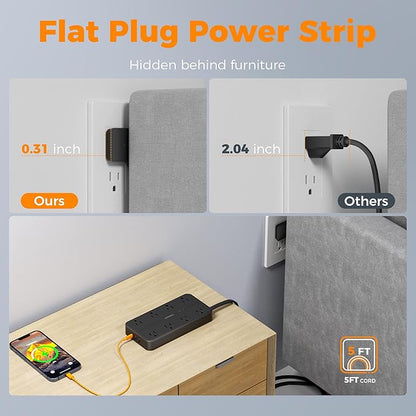 2000J Surge Protector Power Strip, TESSAN 5 FT Extension Cord