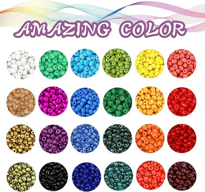 Glass Seed Beads for Bracelet Making Kit, 24 Colors 6/0 4mm Small Beads Multicolor Beading Beads with Container Box for Jewelry Making - Approx 6000pcs