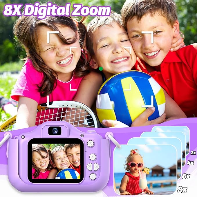 Goopow Kids Selfie Camera Toys for Girls Age 3-9, Digital Video Camera Toy with Protective Cover,Christmas Birthday Festival Gifts for 3-9 Year Old Girls Boys- 32GB SD Card Included (DC-H21-PURPLE)
