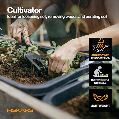 Fiskars Flower Gardening Tool Set with Floral Pruner, Trowel, Cultivator, Garden Gloves, and Ultra-Light Kneeling Cushion for Outdoor Use (5 Piece Kit)