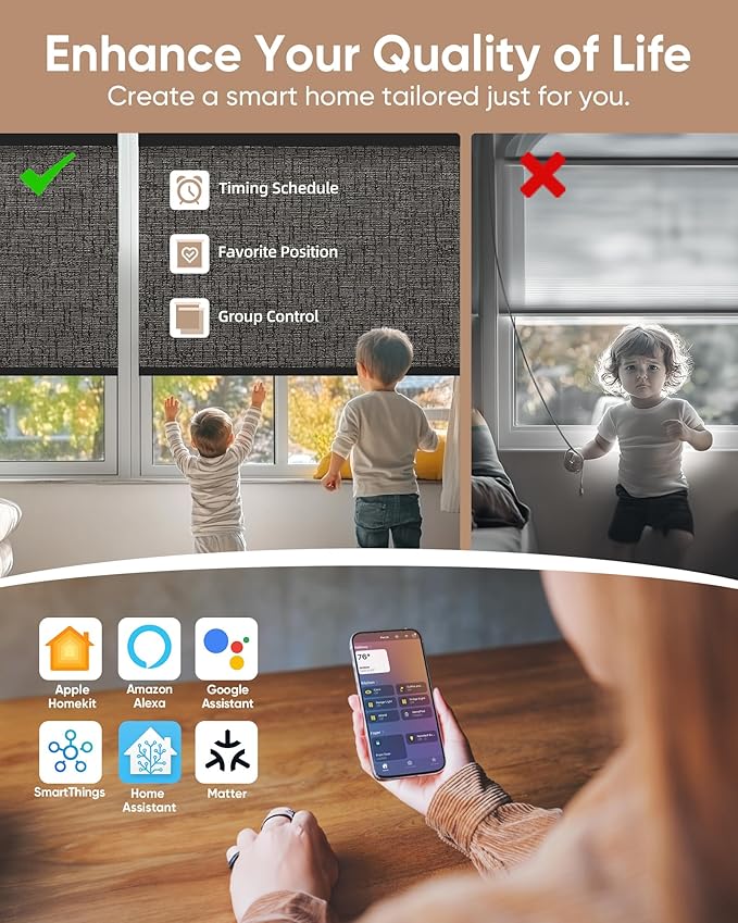 Kincmo Motorized Blinds with Remote, 100% Blackout Motorized Roller Shades Work