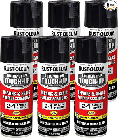 Rust-Oleum 292320-6PK Automotive Universal Touch-Up Spray Paint, 11 oz, Universal Gloss Black, 6 Pack