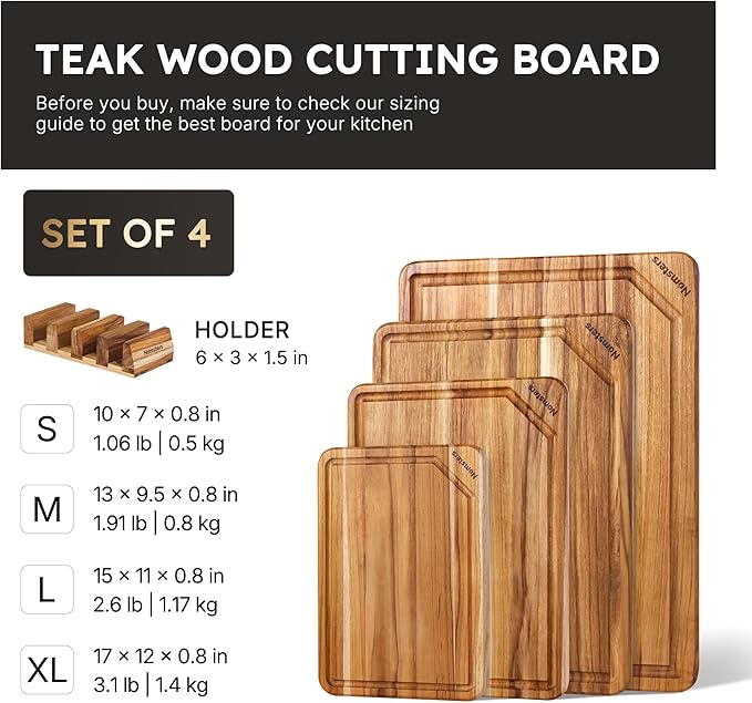 4 Pack Teak Wood Cutting Board Set