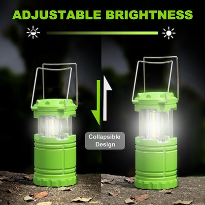 2-Pack LED Green Camping Lanterns, Portable Camping Lights, Outdoor Handled Lamps, Essential Emergency Lights for Power Outages, Hiking, Hurricane