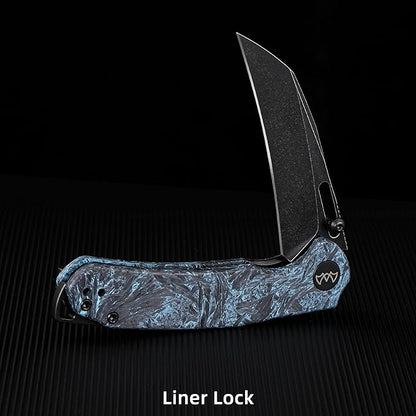 Folding Pocket Knife, 3.1" Stonewash Blade EDC Knife with Safety Liner Lock, Small Pocket Knife with Clip for Men, Sharp Camping Hiking Hunting Survival Knives
