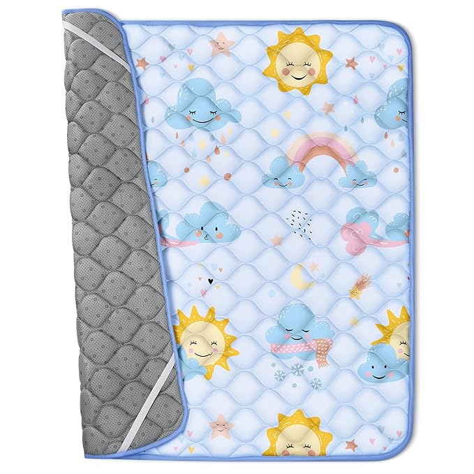 50x50 Playpen Mat, PIGLOG 0.8 Inch Thick Foam Baby Play Mat for Floor, Soft Fabric Cushioned Play mat for Babies，Washable Non-Slip Playmate for Baby, Infants & Toddlers（Blue）
