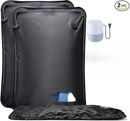 Essential Vacuum Bags for Travel Luggage with Electric Pump, Reusable Compression Bags for Checked Suitcases, Vacuum Seal Spacesaver for Cloth Packing(2Medium+Pump)