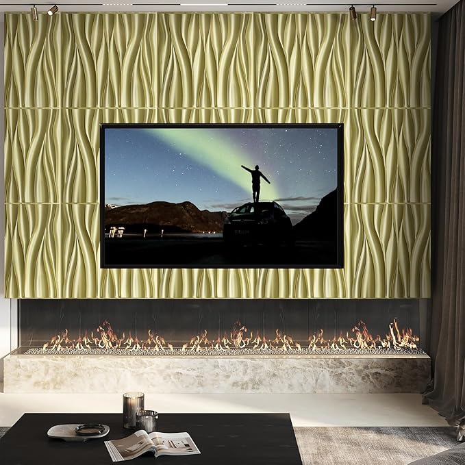 STICKGOO 3D Wall Panels for Interior Wall Decor, Champaign Gold Wave Design