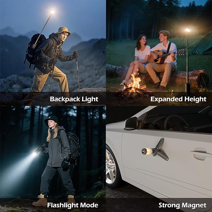 Telescopic Camping Light with Stand, 10500mAh Rechargeable Camping Lantern,Dimmable Portable Flashlight with Storage Bag,Magnetic Waterproof Work Light for Hiking Fishing Emergency Garage Outdoor Work