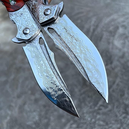 Handmade knife Japanese VG10 Damascus Steel Folding Knife,Rosewood Liner Lock Handle,EDC Pocket Knives for Men Outdoors Camping Fishing
