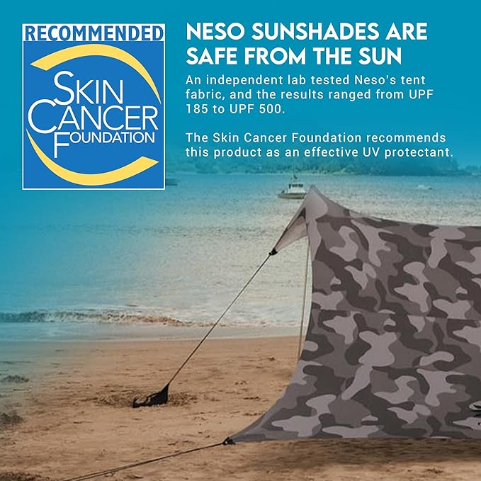 Neso Gigante - Portable Beach Tent - Ideal to Enjoy with Family and Friends - UPF 50+, Water-Resistant, and Lightweight - Grey Camo, 11' x 11'