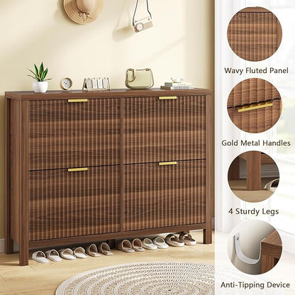 Shoe Cabinet Storage for Entryway, Fluted Shoe Cabinet