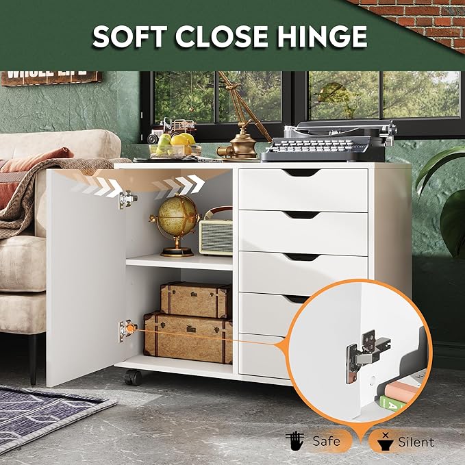 DEVAISE 5-Drawer Wood Drawer Cabinet, Office Storage Cabinet