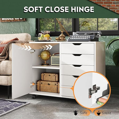 DEVAISE 5-Drawer Wood Drawer Cabinet, Office Storage Cabinet