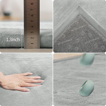 ACOMOPACK Baby Play Mat for Floor 1.3" Thick Memory Foam Play Mat 71"×79" Tummy Time Crawling with Non-Slip Bottom for Living Room,Nursery,Soft Velvet Playpen Mats for Kids,Infants（Light Grey）