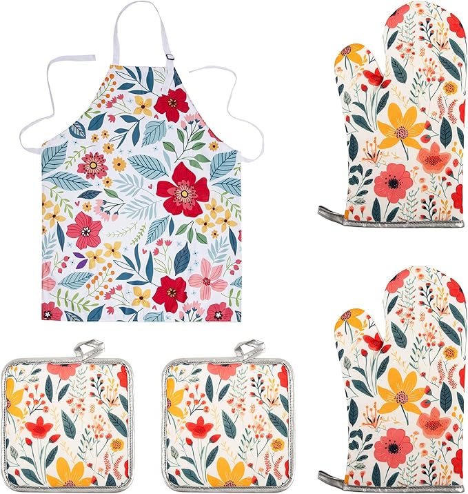 5 Pcs Kitchen Stuff Accessories, Kitchen Oven Mitts and Pot Holders Sets