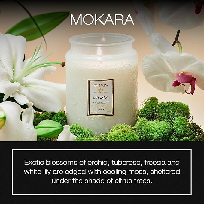 Voluspa Mokara, Large Candle Jar, 18 oz, 100 Hour Burn Time, Coconut Wax for Clean Burning, Handcrafted in the USA