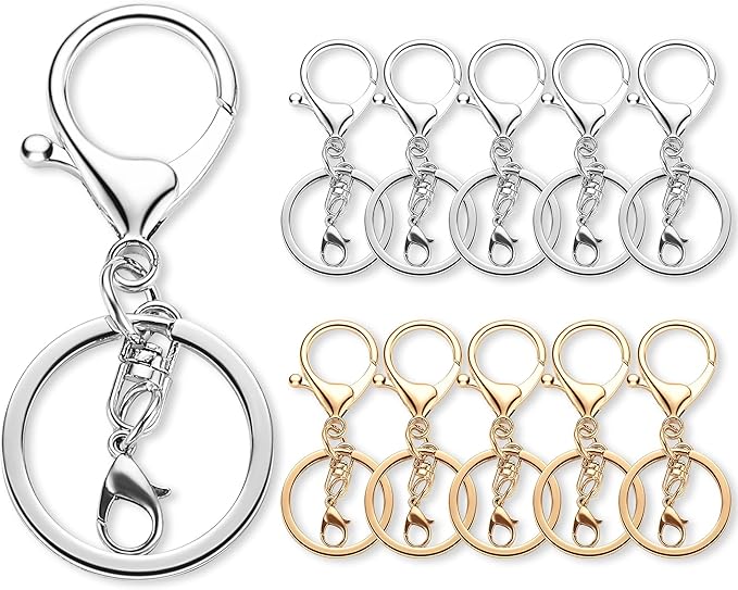 10 Pack a Set Metal Lobster Claw Clasps and Key Rings, Key Chain Accessories, Keychain Making kit for Keys, Art Crafts, Jewelry Making, Silver - Light Gold