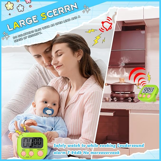 Mwellewm Digital Kitchen Timer 12 Packs Magnetic Classroom Stopwatch Timer 6