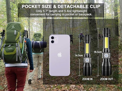 UV Flashlight Black Light, USB Rechargeable Flashlight with Magnetic Base - High Light, Side Light, 7 Modes, Zoomable, Waterproof ??LED Torch for Mechanics Pet Urine Stains Detection (1)
