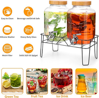 2 Pack 1 Gallon Glass Drink Dispenser