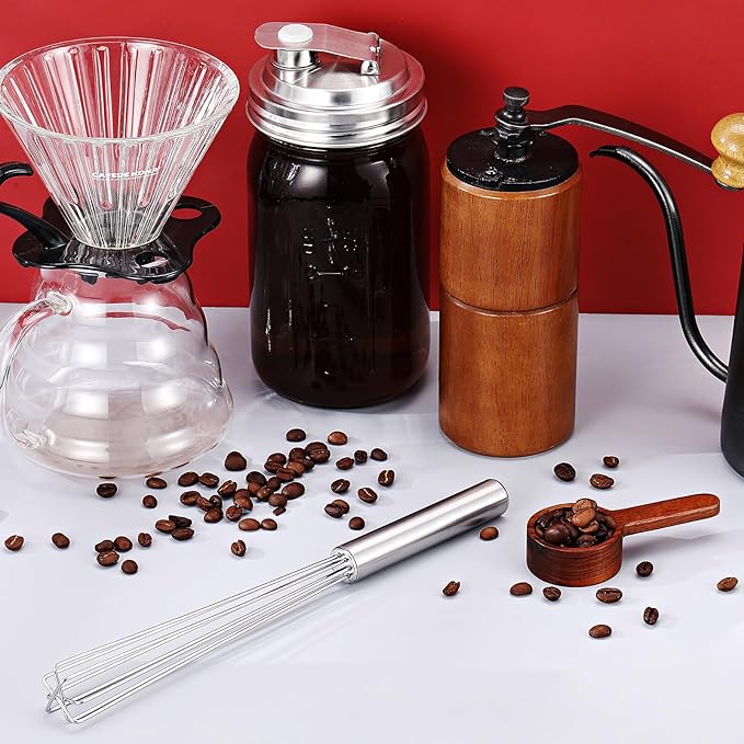 Baderke 1 Pack Espresso Whisk Tool 10.6" Long Handle Mini Whisk